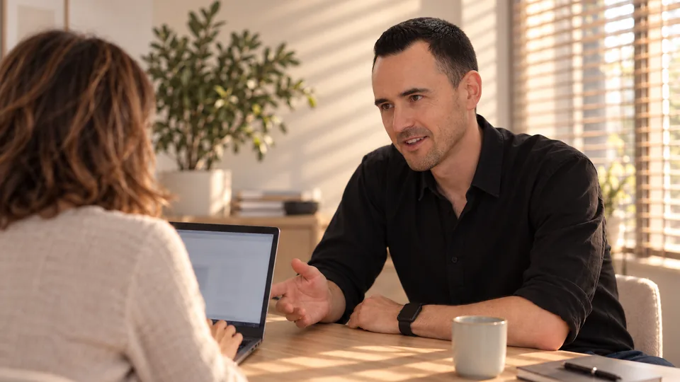 Julien en séance un-à-un avec une entrepreneure
